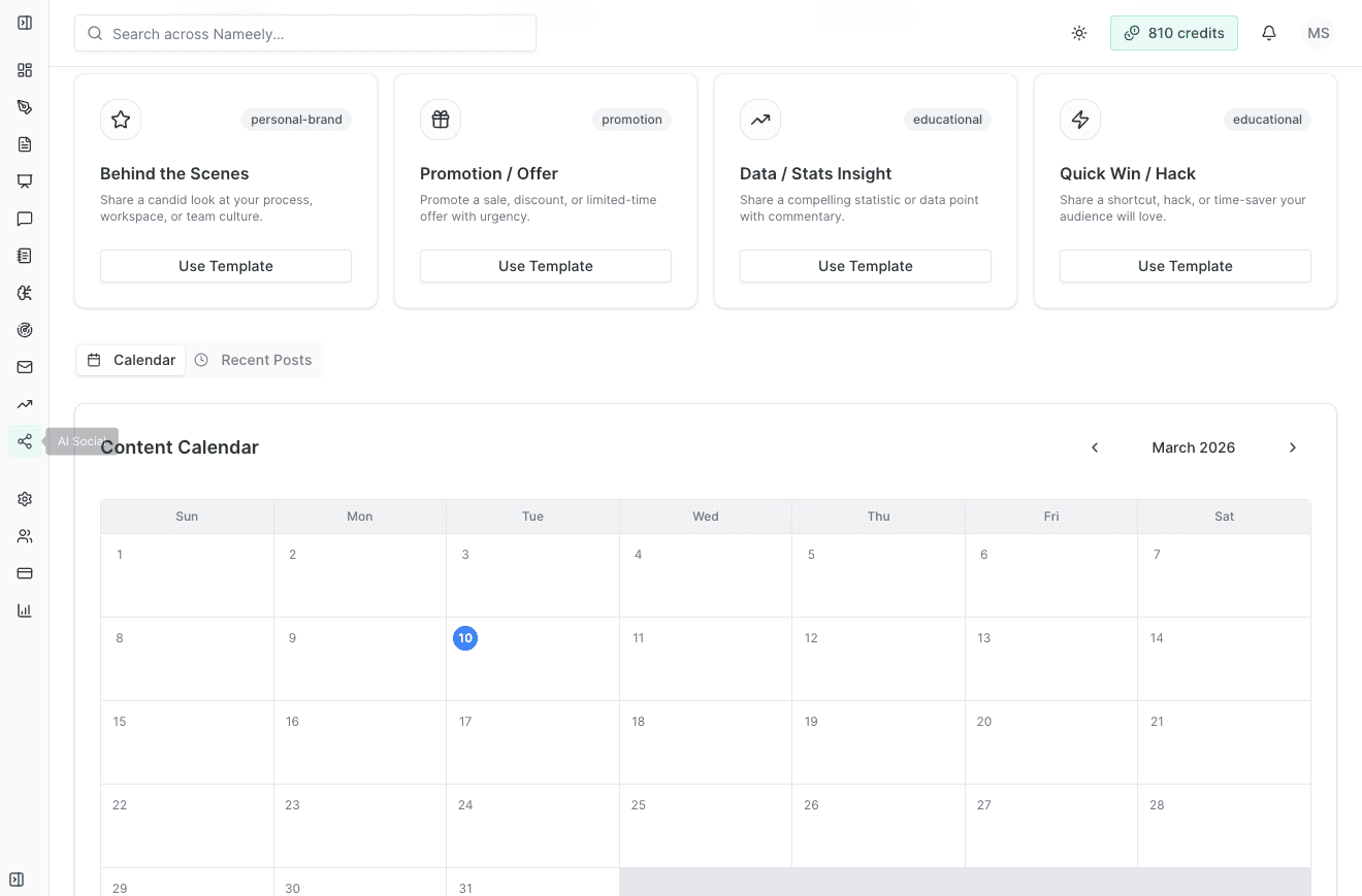Nameely dashboard screenshot